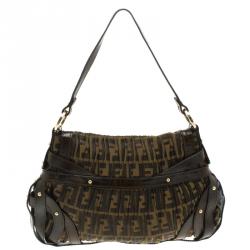 Pre Owned Fendi Tobacco Zucca Canvas Plisse Chef Shoulder Bag