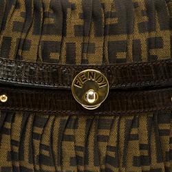 Pre Owned Fendi Tobacco Zucca Canvas Plisse Chef Shoulder Bag