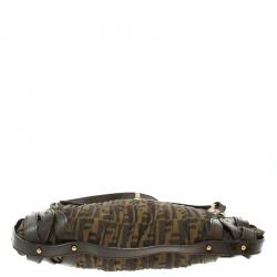 Pre Owned Fendi Tobacco Zucca Canvas Plisse Chef Shoulder Bag