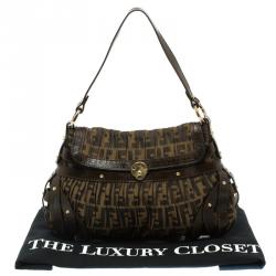 Pre Owned Fendi Tobacco Zucca Canvas Plisse Chef Shoulder Bag