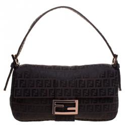 Fendi Dark Brown Zucchino Canvas Baguette Shoulder Bag
