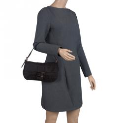 Fendi Dark Brown Zucchino Canvas Baguette Shoulder Bag

