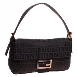 Fendi Dark Brown Zucchino Canvas Baguette Shoulder Bag
