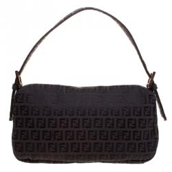 Fendi Dark Brown Zucchino Canvas Baguette Shoulder Bag
