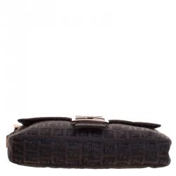 Fendi Dark Brown Zucchino Canvas Baguette Shoulder Bag

