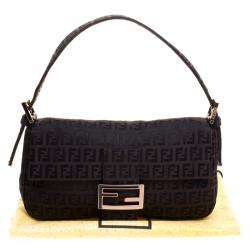 Fendi Dark Brown Zucchino Canvas Baguette Shoulder Bag
