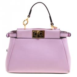 Pre Owned Fendi Pink Leather Micro Peekaboo Bag