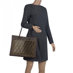 Pre Owned Fendi Tobacco Zucca Mesh Cabas Tote