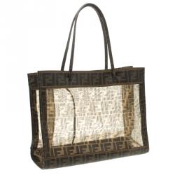 Pre Owned Fendi Tobacco Zucca Mesh Cabas Tote
