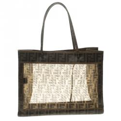 Pre Owned Fendi Tobacco Zucca Mesh Cabas Tote
