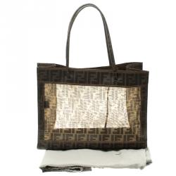 Pre Owned Fendi Tobacco Zucca Mesh Cabas Tote