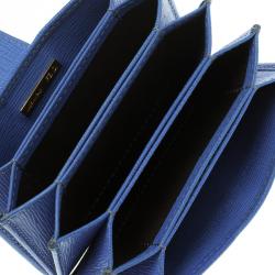 Pre Owned Fendi Blue Saffiano Leather Card Holder 