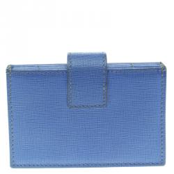 Pre Owned Fendi Blue Saffiano Leather Card Holder 