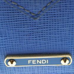 Pre Owned Fendi Blue Saffiano Leather Card Holder 