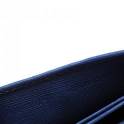 Pre Owned Fendi Blue Saffiano Leather Card Holder 