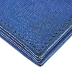 Pre Owned Fendi Blue Saffiano Leather Card Holder 