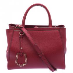 Pre Owned Fendi Red Saffiano Leather Small 2Jours Tote