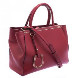 Pre Owned Fendi Red Saffiano Leather Small 2Jours Tote