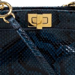 Pre Owned Fendi Blue Python Mini Peekaboo Top Handle Bag