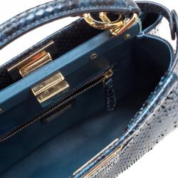 Pre Owned Fendi Blue Python Mini Peekaboo Top Handle Bag