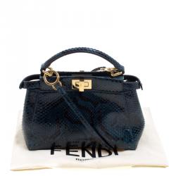Pre Owned Fendi Blue Python Mini Peekaboo Top Handle Bag