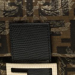 Pre Owned Fendi Tobacco/Black Zucca Canvas and Lizard Trim Baguette Shoulder Bag