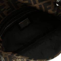 Fendi Tobacco/Black Zucca Canvas and Lizard Trim Baguette Shoulder Bag