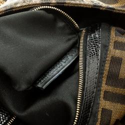 Fendi Tobacco/Black Zucca Canvas and Lizard Trim Baguette Shoulder Bag