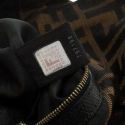 Pre Owned Fendi Tobacco/Black Zucca Canvas and Lizard Trim Baguette Shoulder Bag