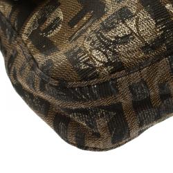 Pre Owned Fendi Tobacco/Black Zucca Canvas and Lizard Trim Baguette Shoulder Bag