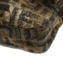 Pre Owned Fendi Tobacco/Black Zucca Canvas and Lizard Trim Baguette Shoulder Bag