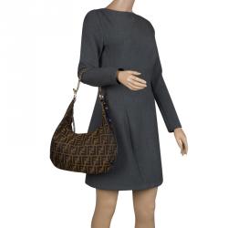 Pre Owned Fendi Tobacco Zucca Canvas Large Chef Chain Hobo
