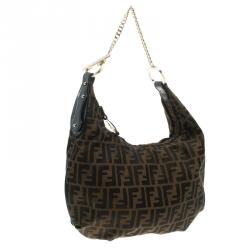 Pre Owned Fendi Tobacco Zucca Canvas Large Chef Chain Hobo