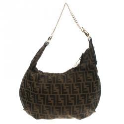 Pre Owned Fendi Tobacco Zucca Canvas Large Chef Chain Hobo