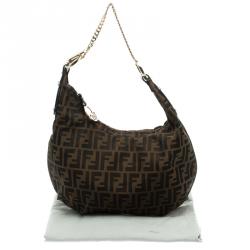 Pre Owned Fendi Tobacco Zucca Canvas Large Chef Chain Hobo