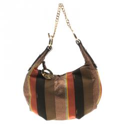 Pre Owned Fendi Multicolor Pequin Canvas Chef Chain Hobo