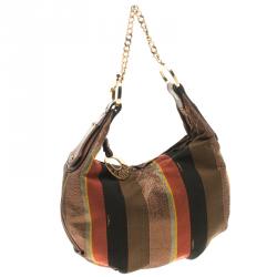 Pre Owned Fendi Multicolor Pequin Canvas Chef Chain Hobo