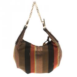 Pre Owned Fendi Multicolor Pequin Canvas Chef Chain Hobo