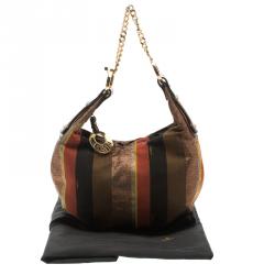 Pre Owned Fendi Multicolor Pequin Canvas Chef Chain Hobo