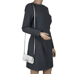 Pre Owned Fendi White Leather Micro Baguette Shoulder Bag
