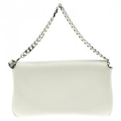 Pre Owned Fendi White Leather Micro Baguette Shoulder Bag