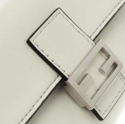 Pre Owned Fendi White Leather Micro Baguette Shoulder Bag