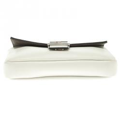 Pre Owned Fendi White Leather Micro Baguette Shoulder Bag