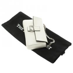 Pre Owned Fendi White Leather Micro Baguette Shoulder Bag