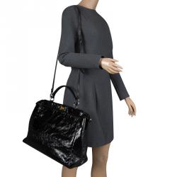 Pre Owned Fendi Black Patent Leather Large Peekaboo Top Handle Bag