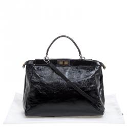 Pre Owned Fendi Black Patent Leather Large Peekaboo Top Handle Bag