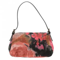 Pre Owned Fendi Floral Print Zucchino Fabric Mini Mama Baguette Bag