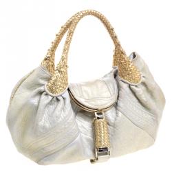 Pre Owned Fendi Gold/Grey Textured Leather Spy Hobo
