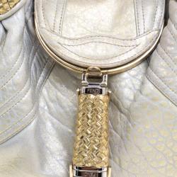 Pre Owned Fendi Gold/Grey Textured Leather Spy Hobo
