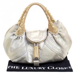 Pre Owned Fendi Gold/Grey Textured Leather Spy Hobo